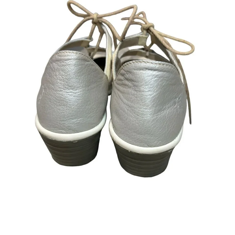 Fly London Yett Platform Heels Womens 8 Silver White Leather Chunky Wedge Shoes